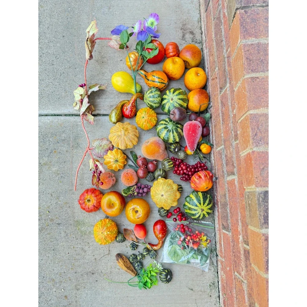 Artificial Fall Harvest Decor Faux Pumpkins Gourds Apples Berries‎ Autumn Decor